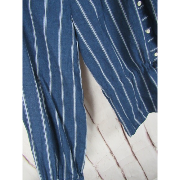 J. Crew Women Top Size 2 Blue Striped Button up Long Sleeve Drawstring - Picture 5 of 6